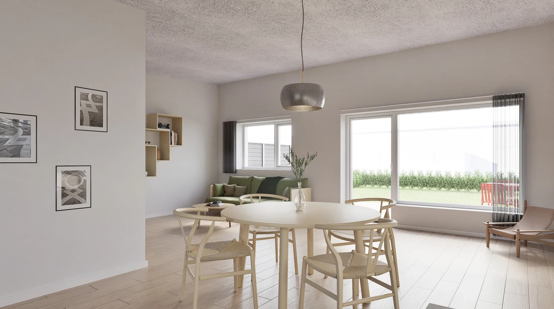 Visualisering af spiseplads og opholdsrum på Remmerslund Skovvang